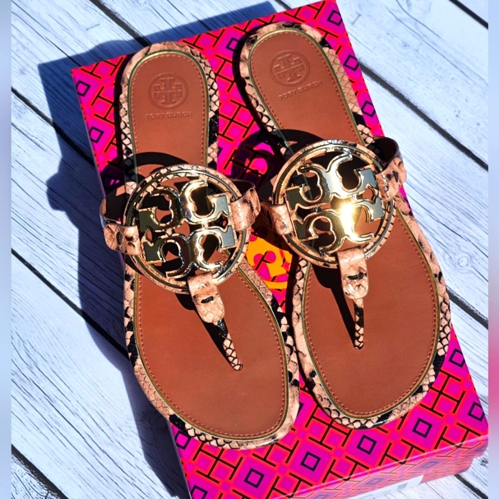 NIB Tory Burch Metal Miller Stamped Snake Printed sz 9